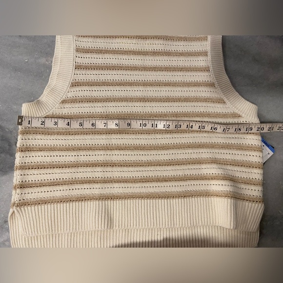 NWT French Connection Size L Ivory Gold Stripe Cotton Blend Sleeveless Knit Top - Picture 10 of 12